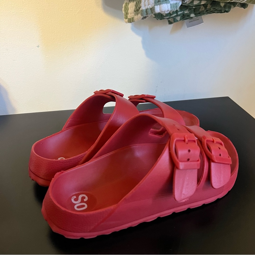 💗5 for $25💗 Vibrant Red Slide Sandals with Double Buckle by SO